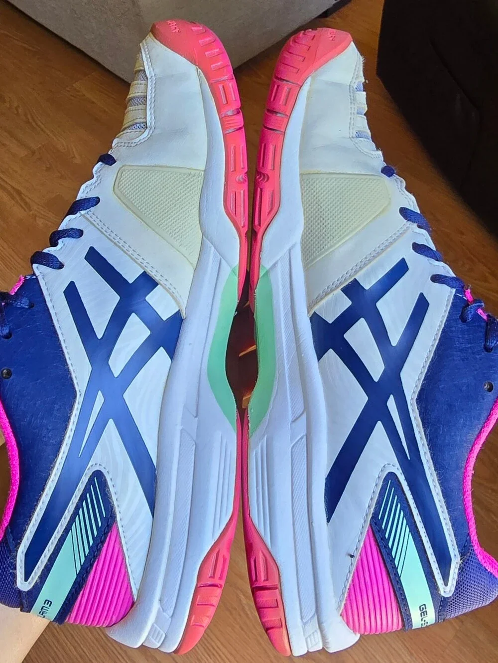 Sz 6.5 Women's ASICS GEL-SOLUTION SLAM 3 White/Indigo Blue/Pink Tennis Shoes